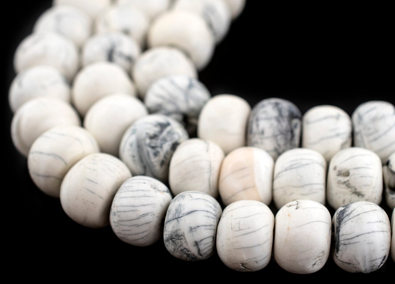 The Bead Chest Naga Conch Shell Mala Beads 18-20mm Nepal White Round Large Hole 60 Inch Strand